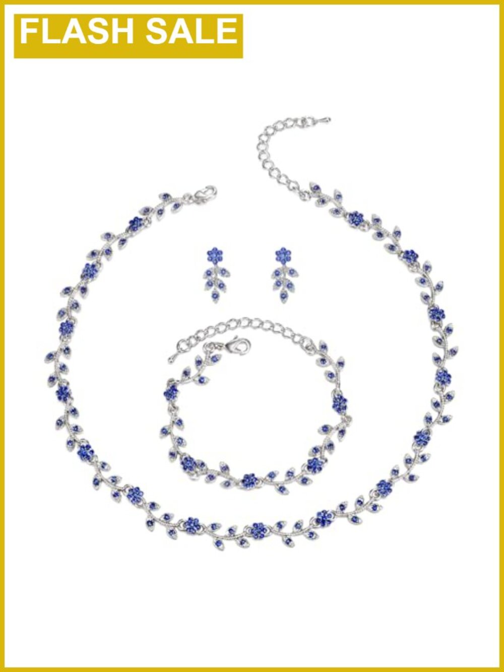 Crystal Flower Leaf Cluster Choker Necklace Bracelet Stud Earrings Set